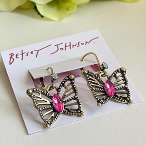 Betsey Johnson Gold and Pink Butterfly Earrings